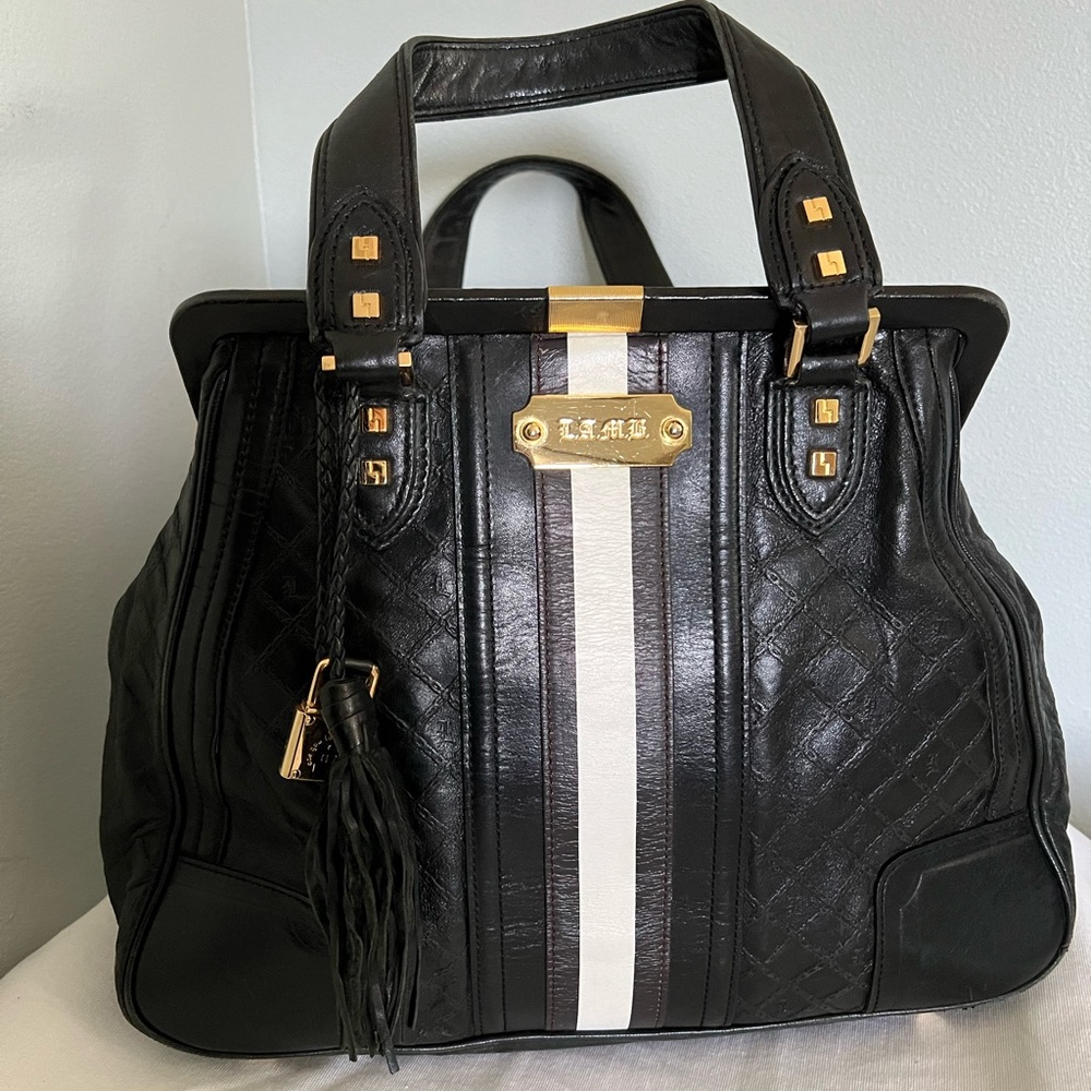 Vintage Lamb satchel bag. Navy blue. Pre owned.